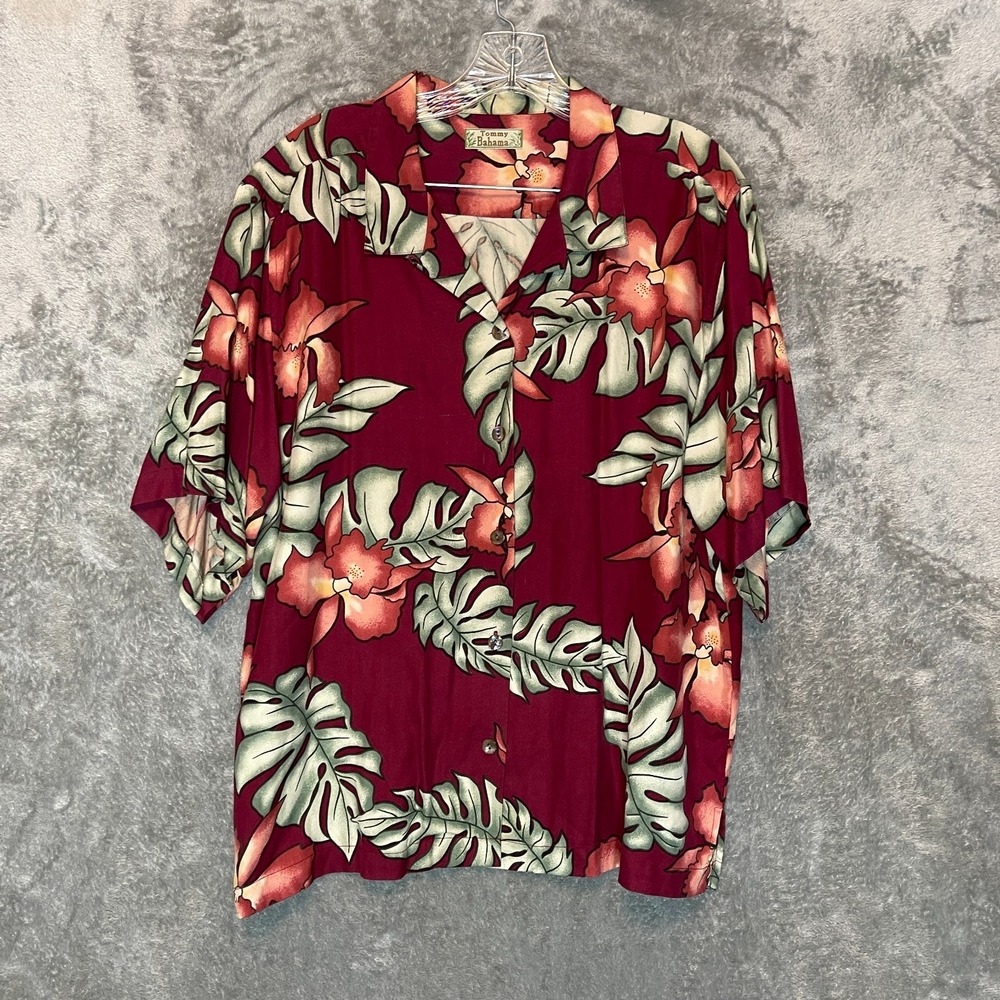Vtg Tommy Bahama Womens Washable Silk Button Shirt XL* Aloha Hawaiian Botanical